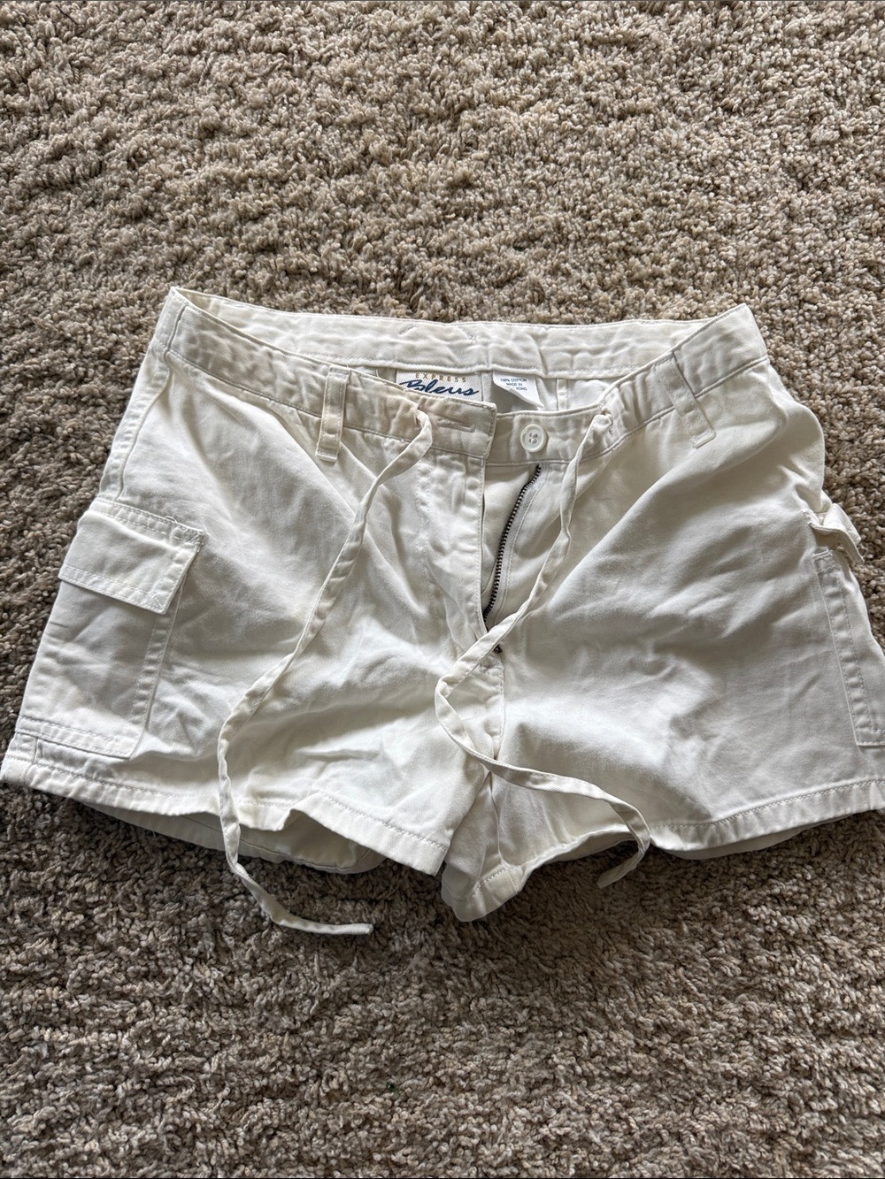 Women's White Cargo Drawstring Shorts by unknown